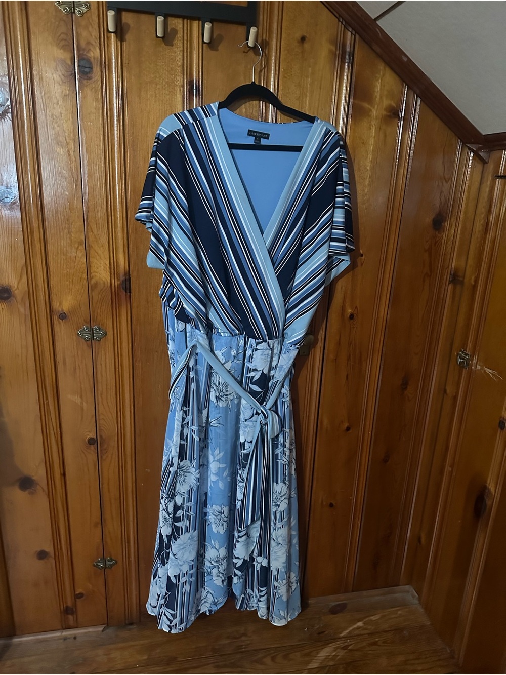 Lane Bryant Blue Striped & Floral Wrap Midi Dress